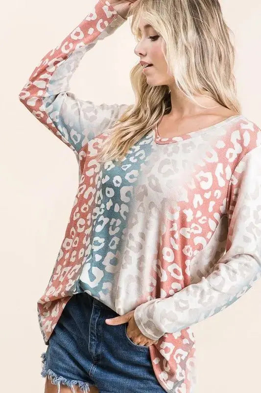 BiBi Gradation Leopard Print Textured Knit Top - Love Salve